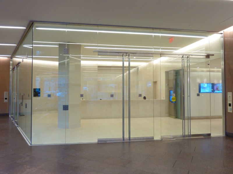 Recently replaced interior commercial glass panels and doors